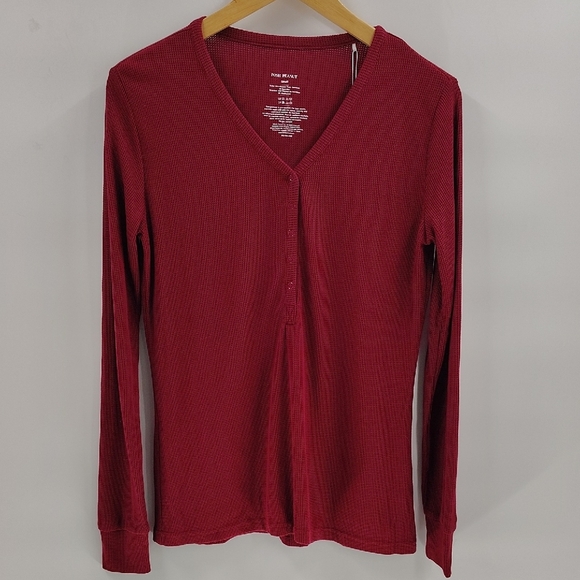 Posh Peanut burgundy maroon Henley Top Size Small Thermal Long Sleeve - Picture 1 of 7